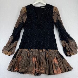 Thurley Zantita Dress Black Paisley Polka Dot Ruched Mini Dress USA 4 NWOT